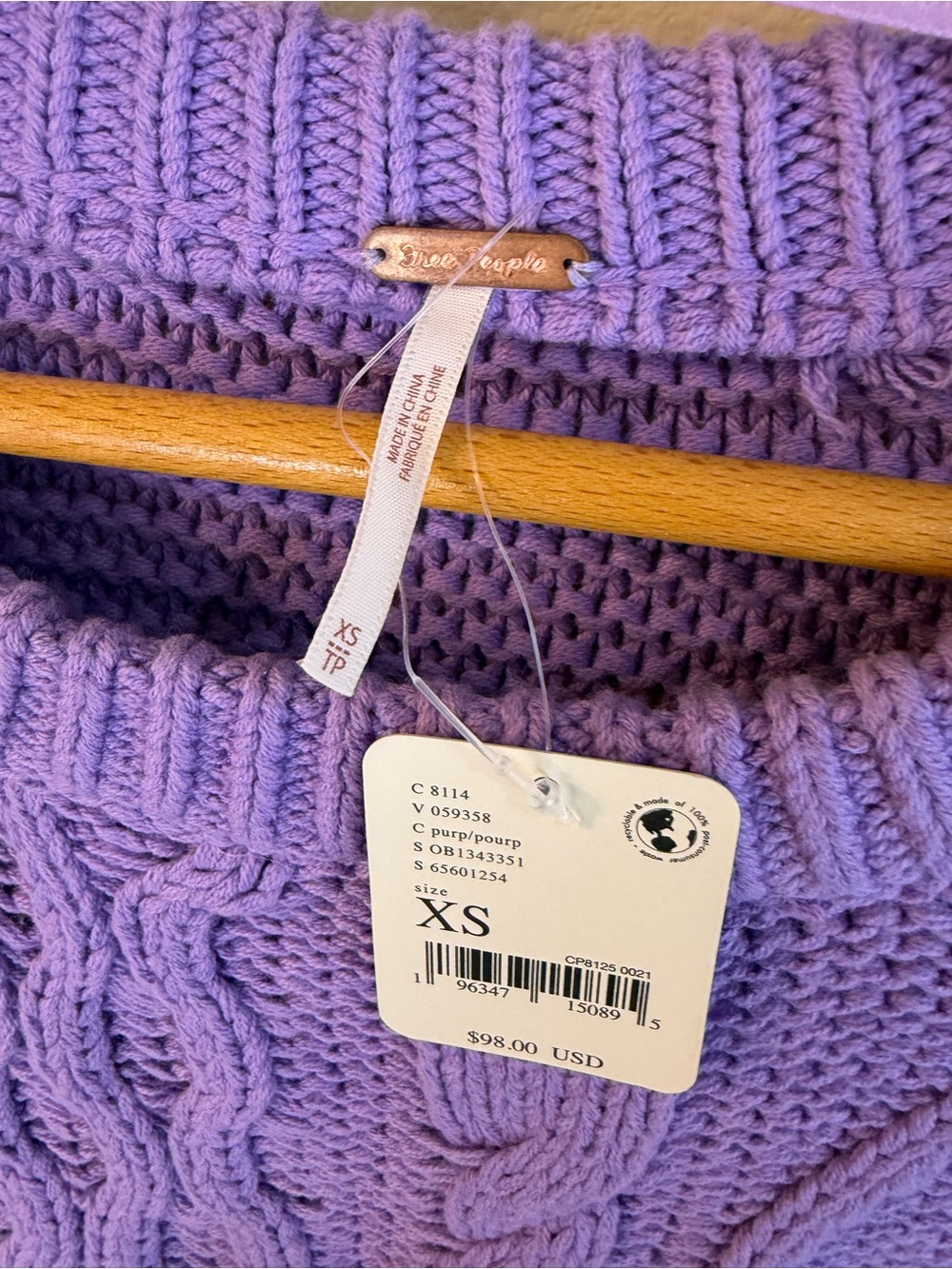 Free People Dream Cable Crew Sweater XS Purple NWT - Picture 5 of 10